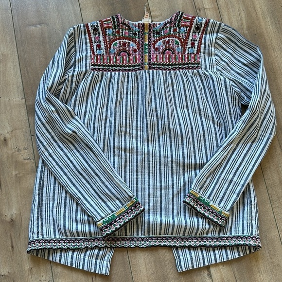 RAGA Embroidered Striped Cotton Tassel Tie BOHO Cardigan Jacket Top Size XS - Picture 8 of 8